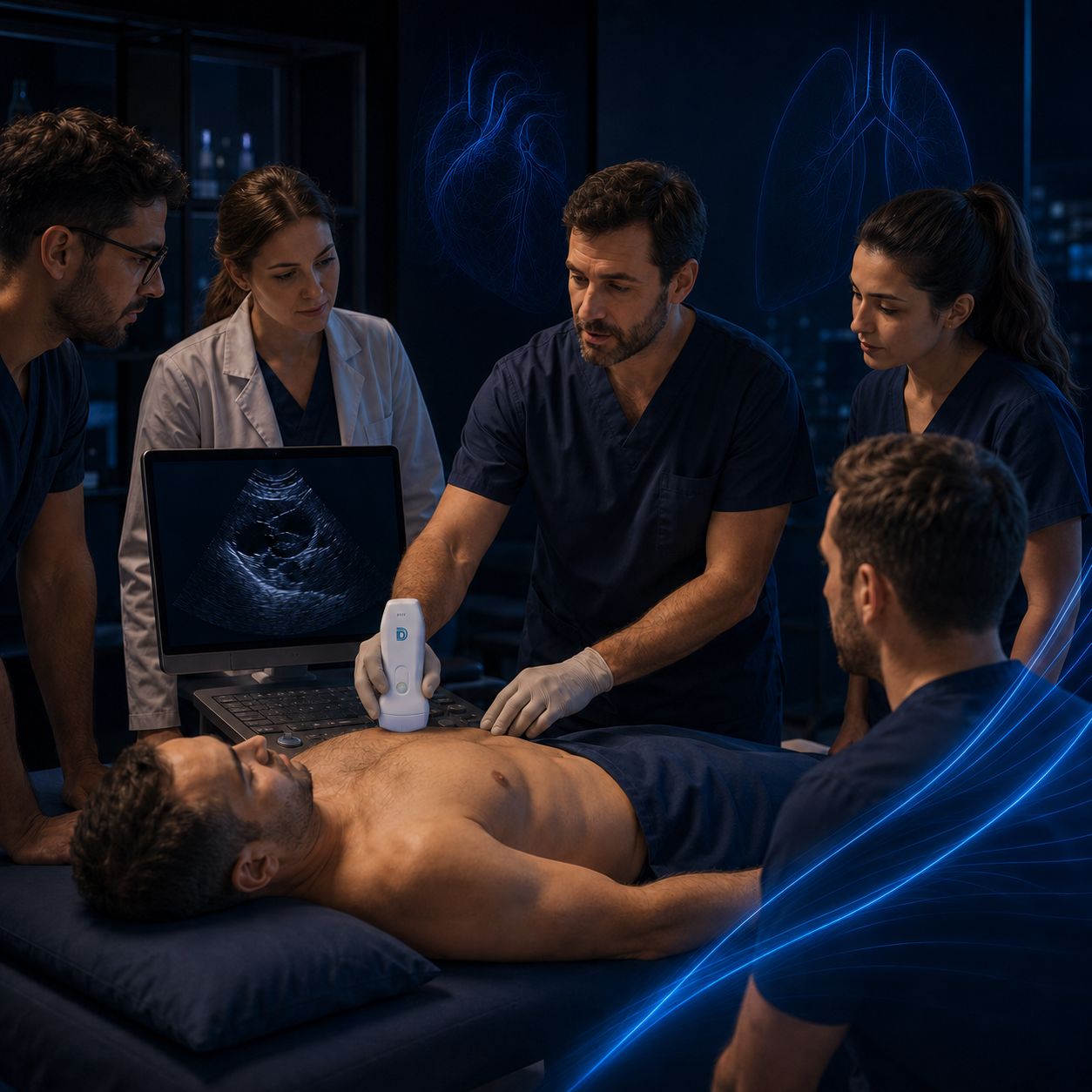 Ambiente sofisticado de jantar médico com tecnologia de ponta